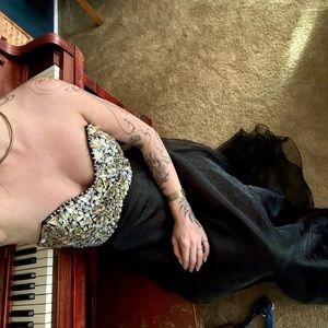 Vintage formal sequin and beaded black dress